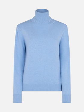 Woman light blue cashmere blend turtleneck sweater Moody - MC2 Saint Barth
