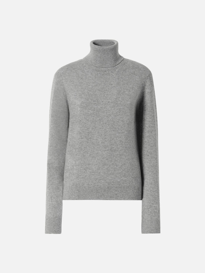 Moody Rollkragenpullover aus Cashmere in Grau Melange mit St. Barth-Stickerei 
