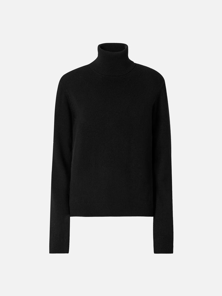 Rollkragenpullover Moody aus schwarzem Kaschmir mit St. Barth-Stickerei 