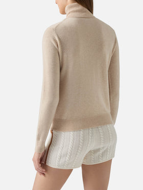 Düsterer Rollkragenpullover aus Kaschmir in Beige-Melange mit St.-Barth-Stickerei