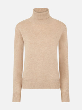 Woman beige pure cashmere turtleneck sweater Moody - MC2 Saint Barth