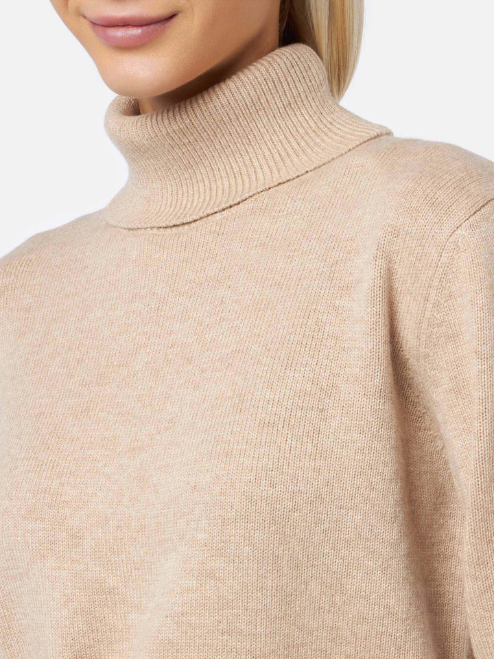 Rollkragenpullover Moody aus 100 % beigefarbenem Kaschmir