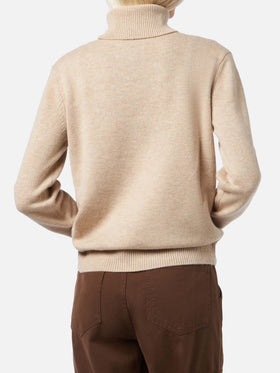 Rollkragenpullover Moody aus 100 % beigefarbenem Kaschmir