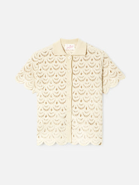 Monet crochet-effect cotton knit polo with sequins