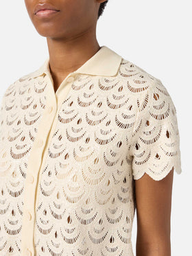 Monet crochet-effect cotton knit polo with sequins