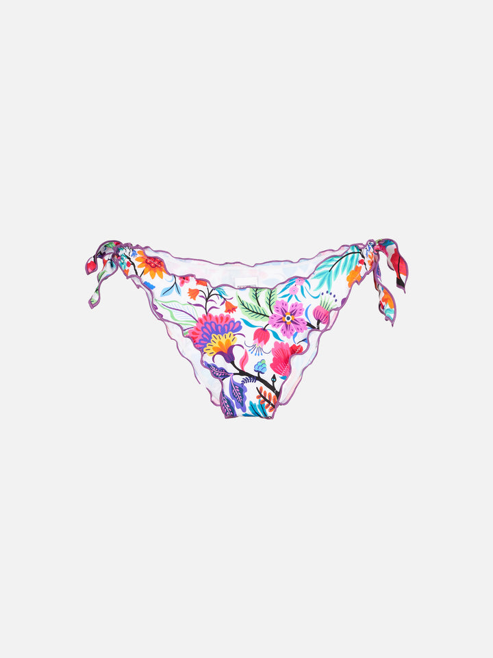 Damen-Badehose mit Rüschen und Blumendruck