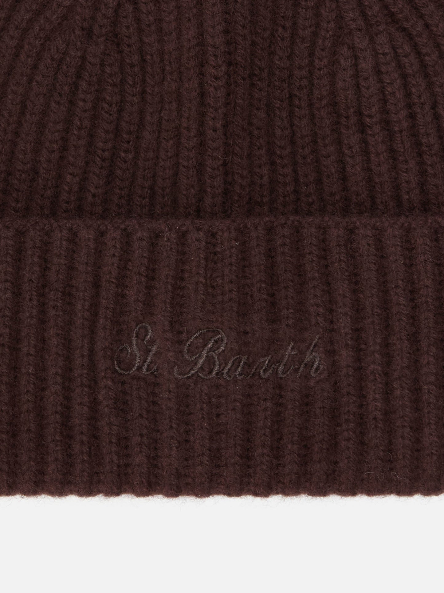 Moss Beanie in brown 100% WOOL with St. Barth embroidery