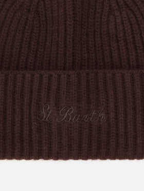 Moss Beanie in brown 100% WOOL with St. Barth embroidery