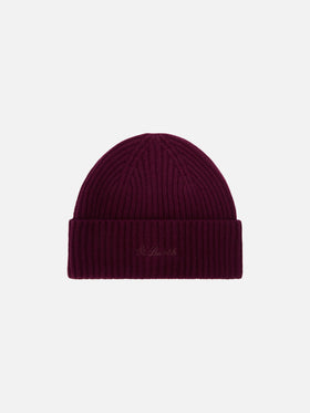 Bonnet en laine Aubergine Moss avec broderie logo 