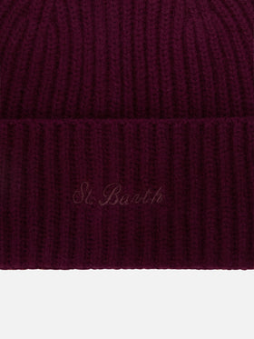Bonnet en laine Aubergine Moss avec broderie logo 