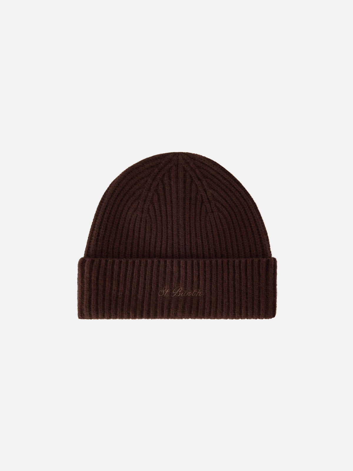Berretto Moss marrone in lana con ricamo logo
