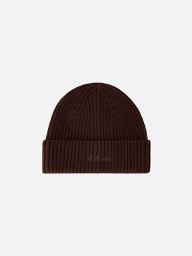 Berretto Moss marrone in lana con ricamo logo