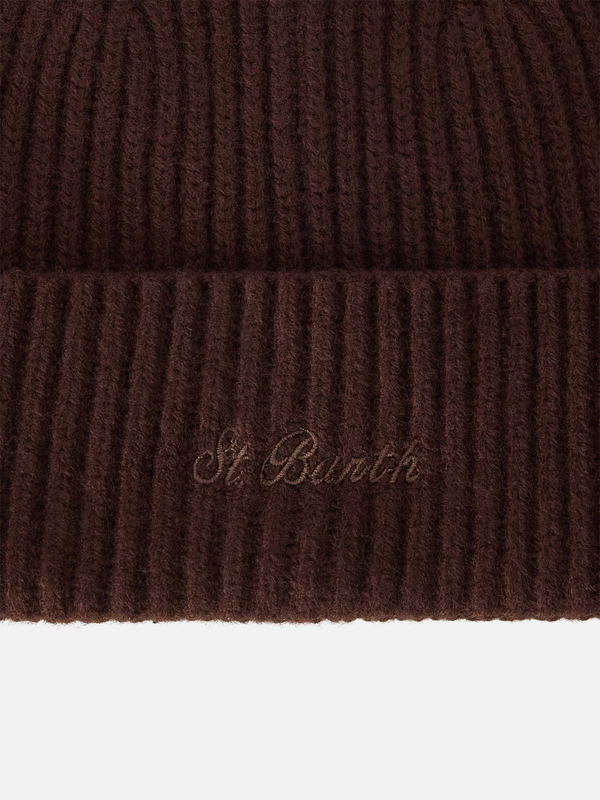 Berretto Moss marrone in lana con ricamo logo