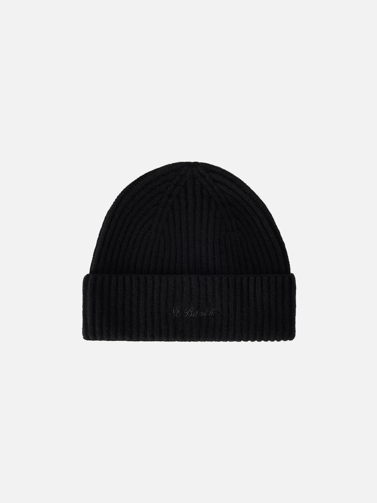 Berretto Moss nero in lana con ricamo logo