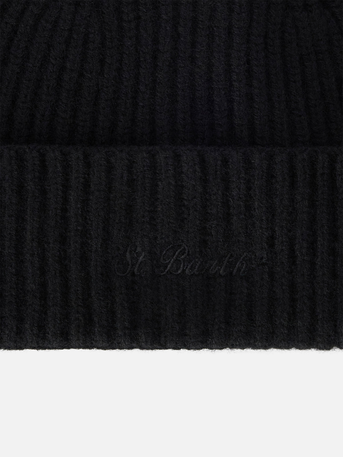 Berretto Moss nero in lana con ricamo logo