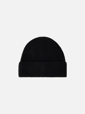 Berretto Moss nero in lana con ricamo logo