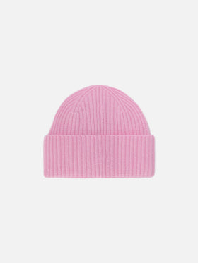 Moosgrüne Mütze aus 100 % Wolle mit St. Barth-Stickerei in Rosa.