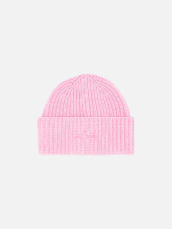 Moss Jr. Mütze in Rosa, 100 % Wolle mit St. Barth-Stickerei