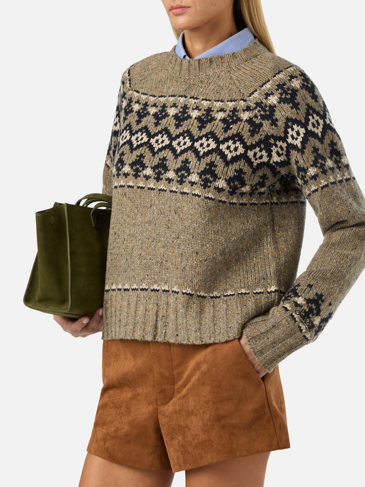 Maglia girocollo Merida in misto lana Donegal con motivo fair isle