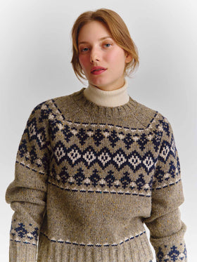 Merida Donegal wool blend crewneck knit with fair isle pattern