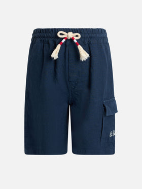 Boy navy blue linen bemuda Marseille Jr - MC2 Saint Barth