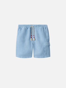 Bermudas Marseille Jr azul claro en lino 