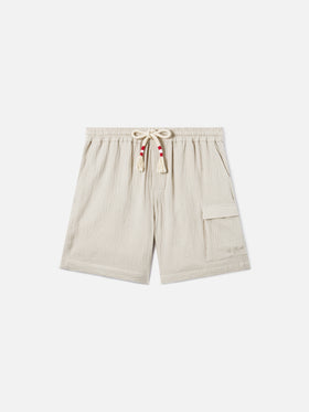 Marseille bermuda shorts in crinkled pure cotton gauze soft beige