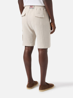 Marseille bermuda shorts in crinkled pure cotton gauze soft beige