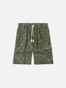 Bermuda en lin bandana vert militaire Marseille 