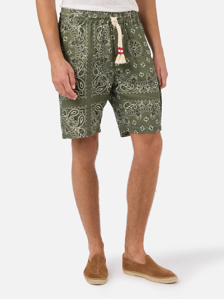 Bermudas de lino tipo bandana verde militar Marseille 