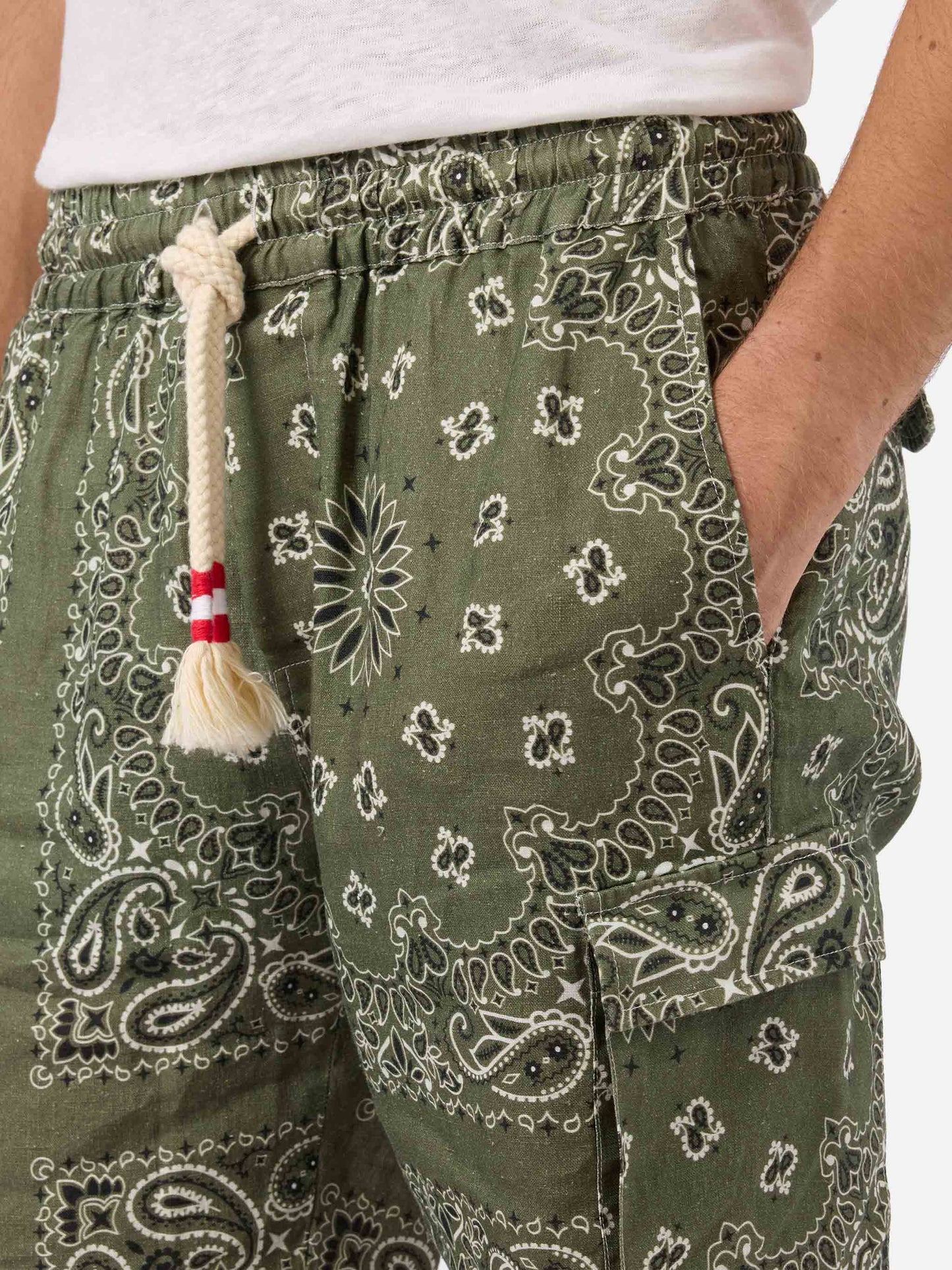 Marseille military green bandana linen bermuda shorts
