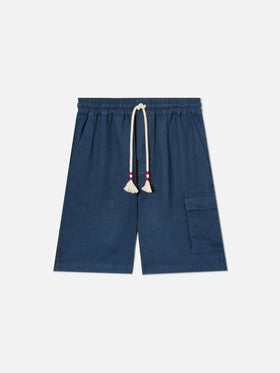 Navy blue Marseille bermuda shorts in pure linen