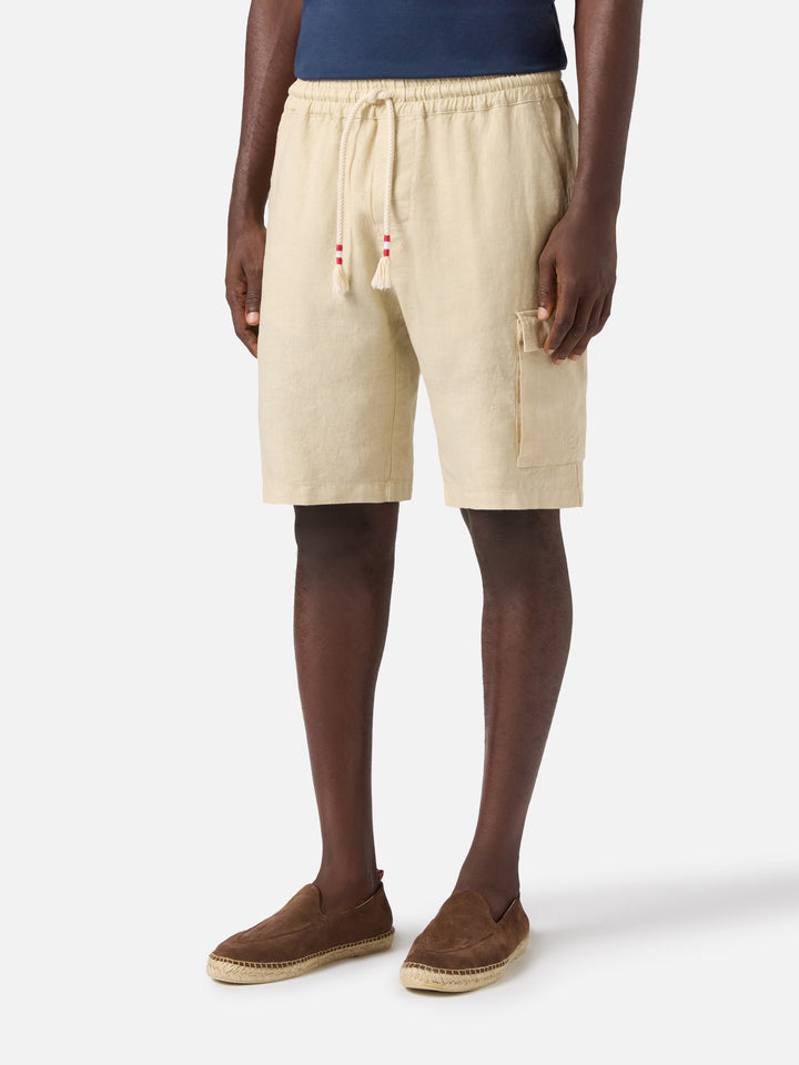 Herren beige Leinen-Bermuda Marseille