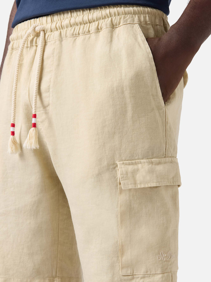 Marseille beige linen bermuda shorts in solid color