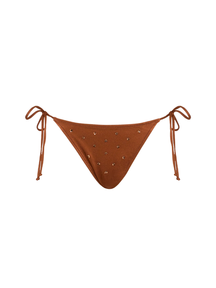 Paloma Naomi Triangel-Bralette-Bikini mit tiefem Ausschnitt in Braun mit Strassverzierungen 