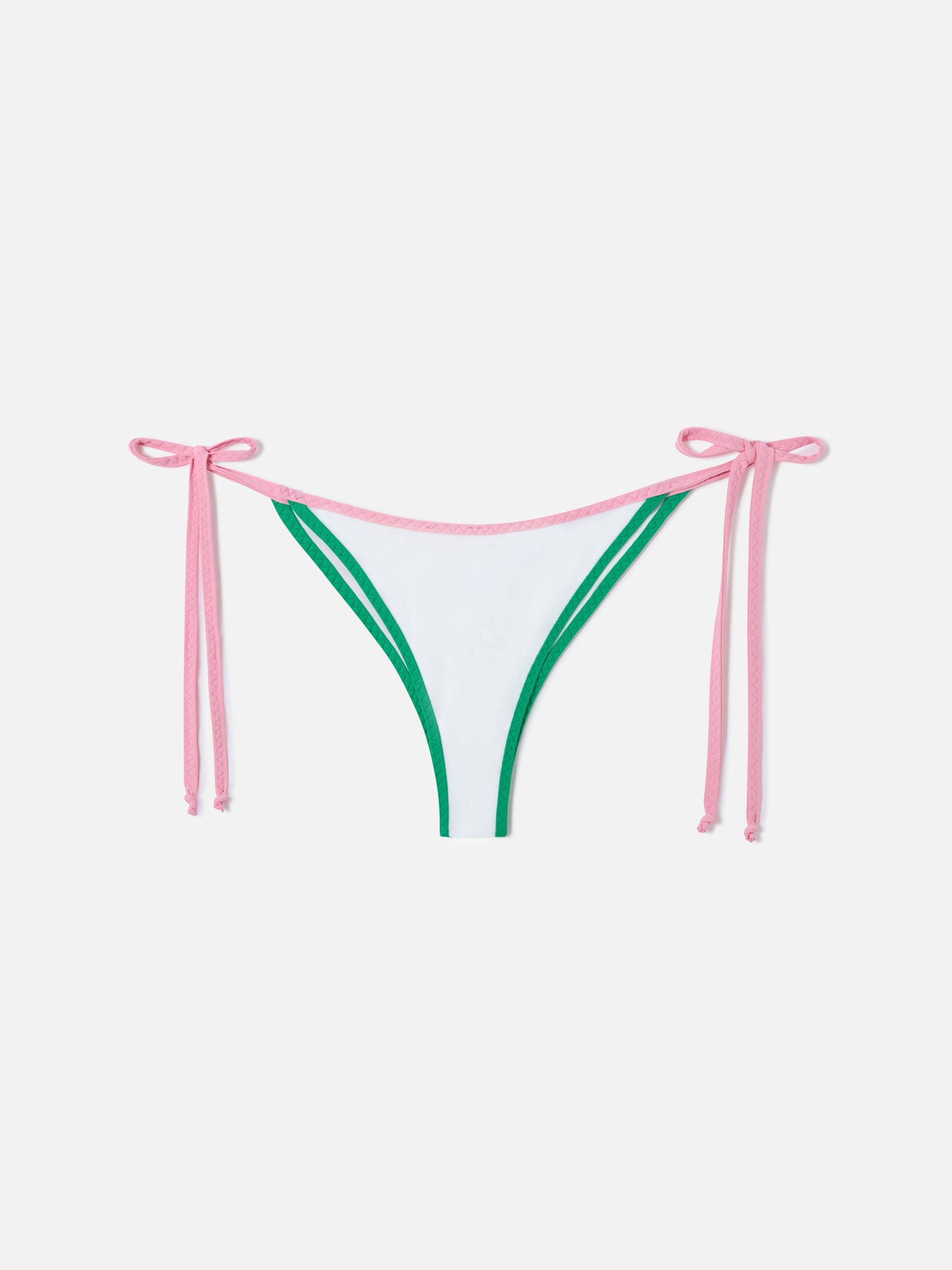Slip mare Marielle string in tessuto effetto spugna bianco con piping