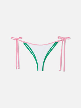 Slip mare Marielle string in tessuto effetto spugna bianco con piping