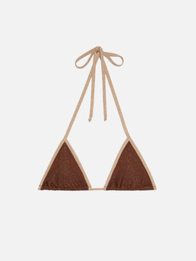 Leah brown lurex triangle top with gold piping - MC2 Saint Barth