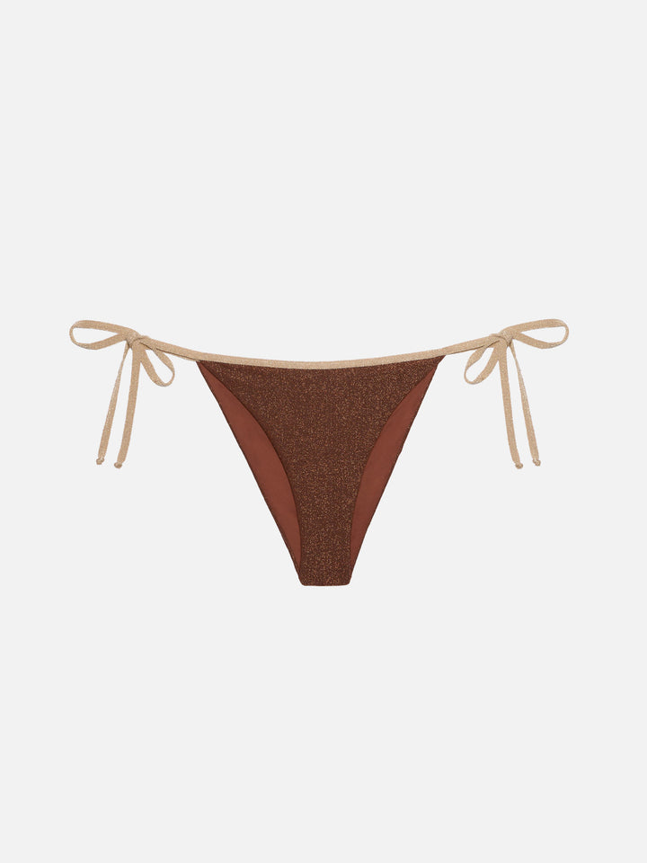 Bikini a triangolo Leah Marielle in lurex marrone con profilo oro