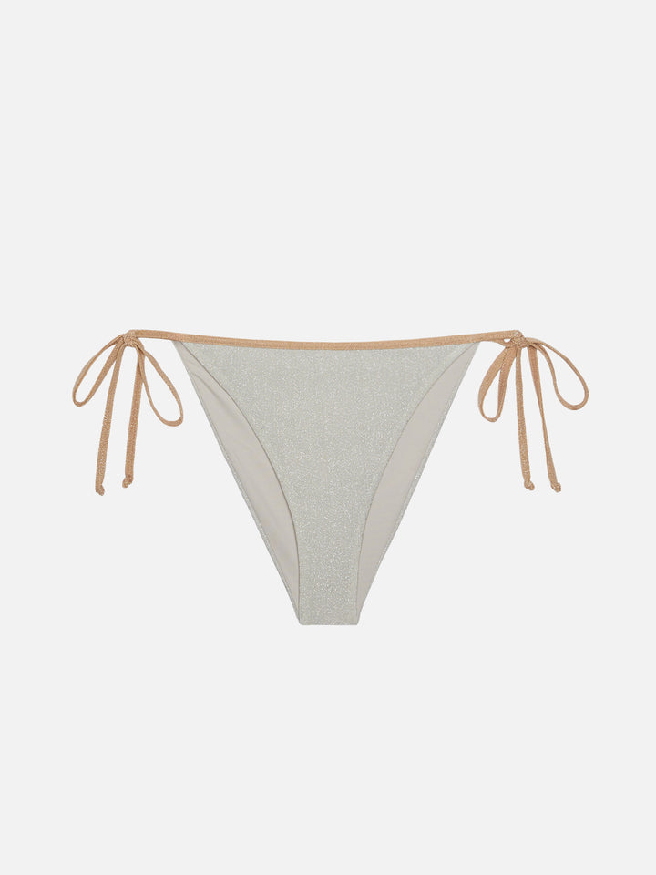 Bikini a trangolo classico Leah Marielle in lurex color argento con profilo oro