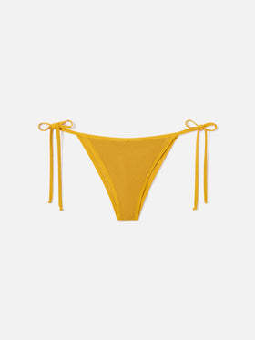 Ockerfarbene Marielle Bikinihose mit Bändern in Crinkle-Optik 