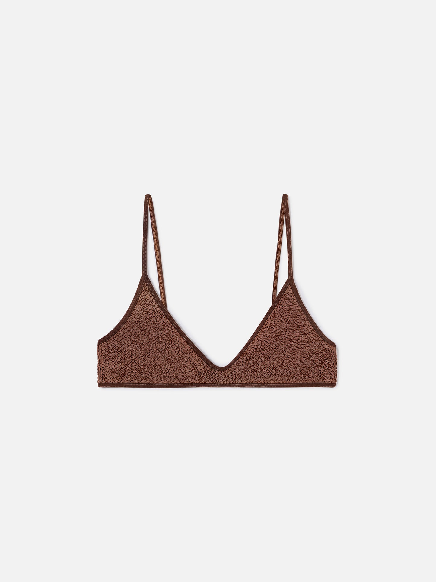 Haut de bikini brassière à ficelles Paloma en tissu gaufré marron 
