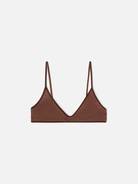 Haut de bikini brassière à ficelles Paloma en tissu gaufré marron 