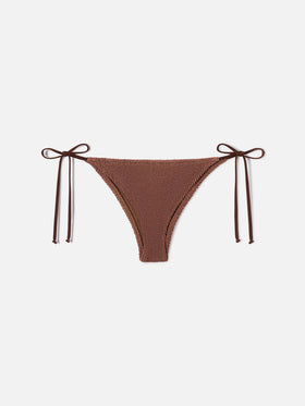 Marielle Bikinihose im Brazilian-Schnitt aus braunem Crinkle-Stoff 