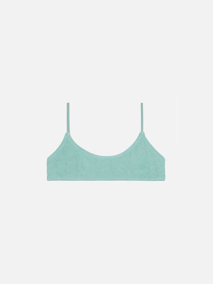 Judy – Crinkle-Bralette-Oberteil aus Lurex in Salbeigrün