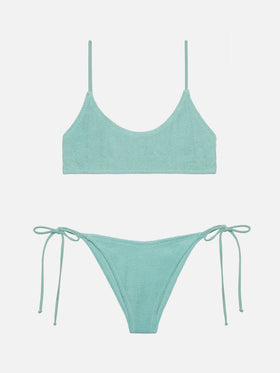 Bralette-Bikini Judy Marielle aus salbeigrünem Crinkle-Lurex