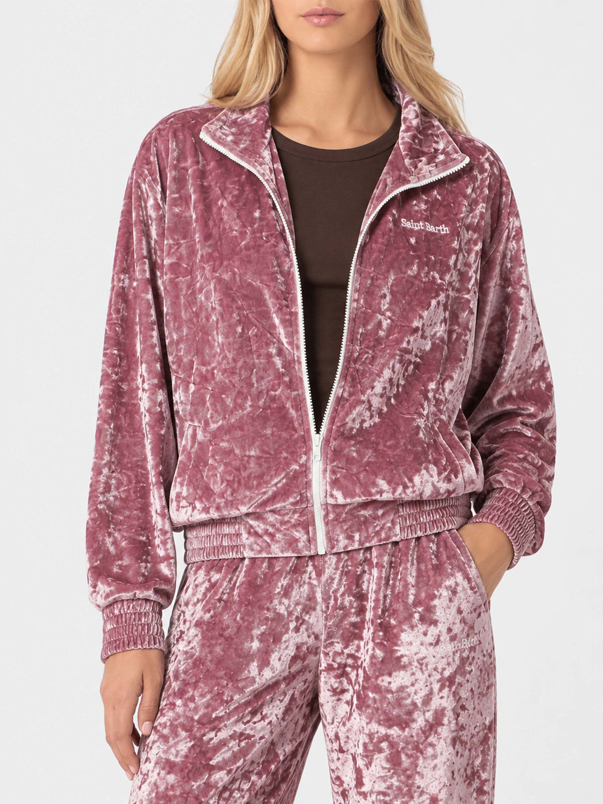 Sudadera con capucha y cremallera Miriam en chenilla rosa 