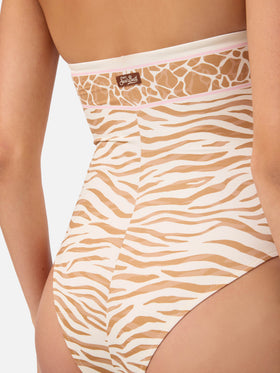 Maillot de bain une pièce Meryem avec imprimé animalier zèbre marron 
