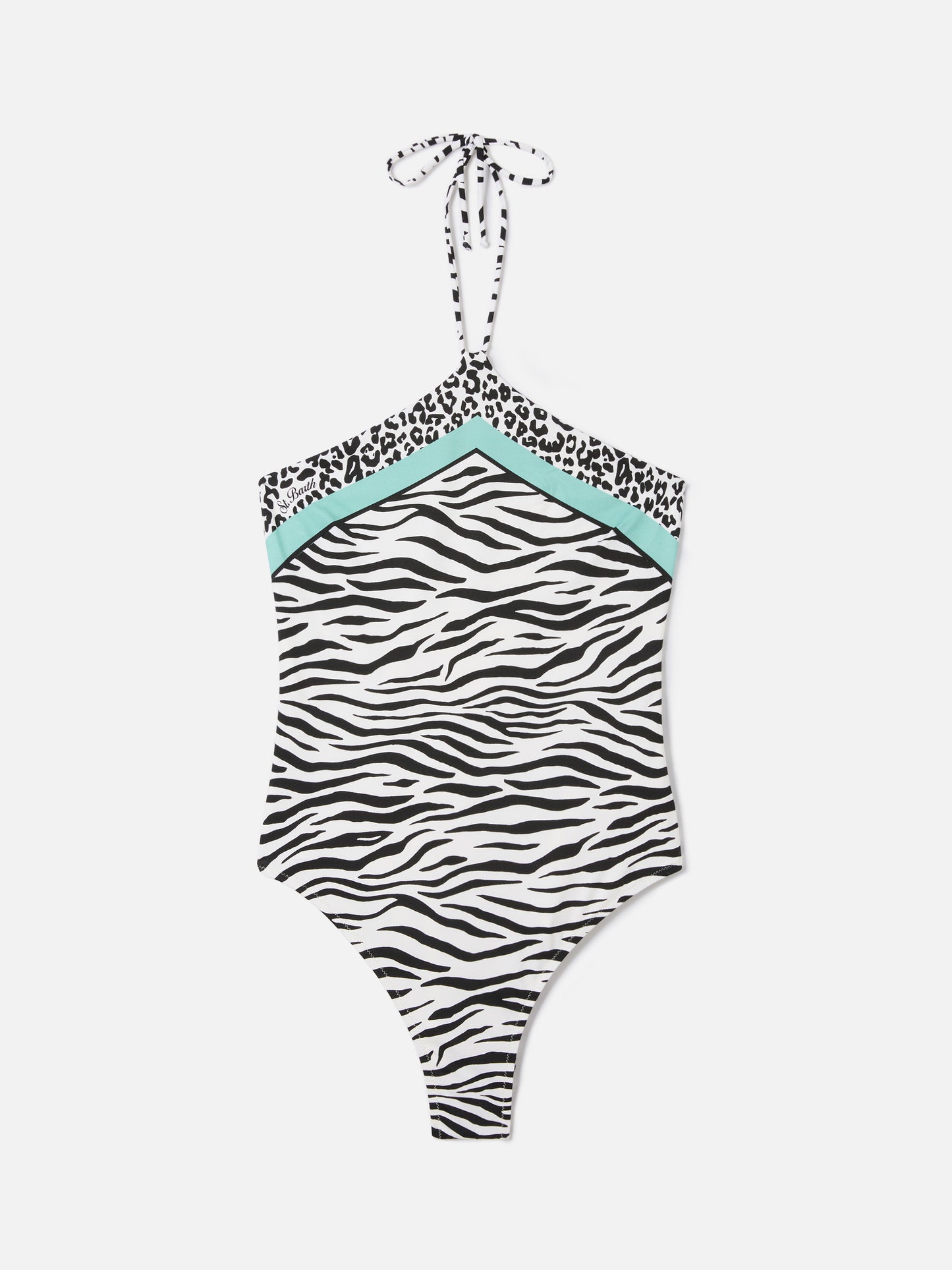 Costume intero Meryem con stampa animalier zebrata nera