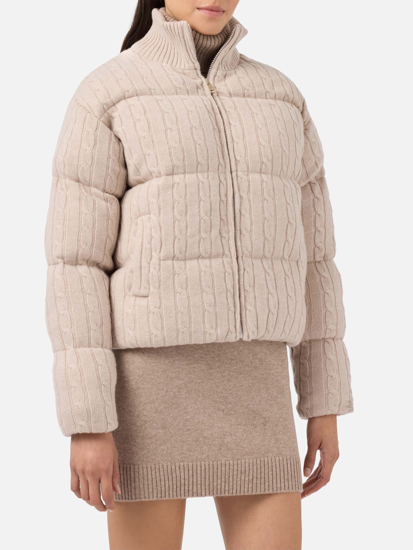 Chaqueta de lana de punto trenzado acolchada Mya 